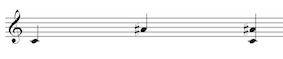 Melodic and Harmonic interval of an augmented 6th (C to A sharp) on the treble clef staff.