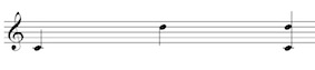 Melodic and Harmonic interval of a compound major 2nd (C to D) on the treble clef staff.
