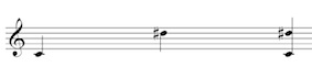 Melodic and Harmonic interval of a compound augmented 2nd (C to D sharp) on the treble clef staff.