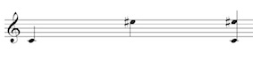Melodic and Harmonic interval of a compound augmented 3rd (C to E sharp) on the treble clef staff.
