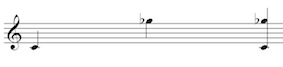 Melodic and Harmonic interval of a compound diminished 5th (C to G flat) on the treble clef staff.