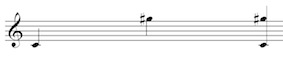 Melodic and Harmonic interval of a compound augmented 5th (C to G sharp) on the treble clef staff.