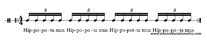 Hippopotamus underneath quintuplet semiquavers/sixteenth notes