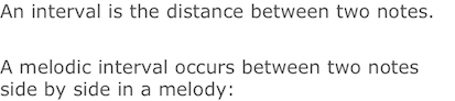 An interval is the distance between two notes.  A melodic interval occurs between two notes side by side in a melody