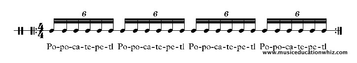 Popocatepetl underneath sextuplet semiquavers/sixteenth notes