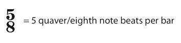 5/8 = eight quavers/eighth notes per bar