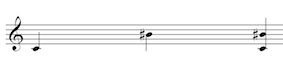 Melodic and Harmonic interval of an augmented 7th (C to B sharp) on the treble clef staff.