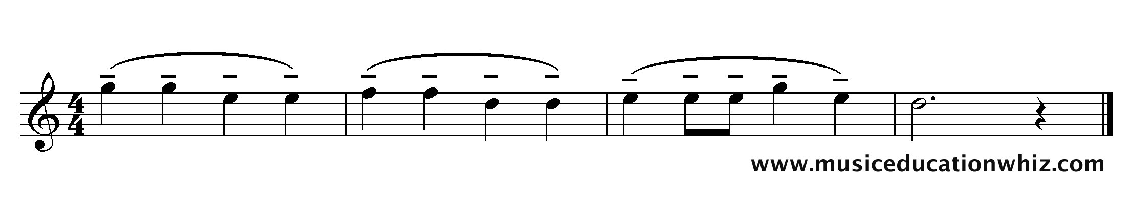 The music for 'Mary Mary Quite Contrary' with mezzo staccato markings (dashes).