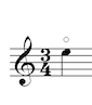 An E on the treble clef staff with a circle above it.